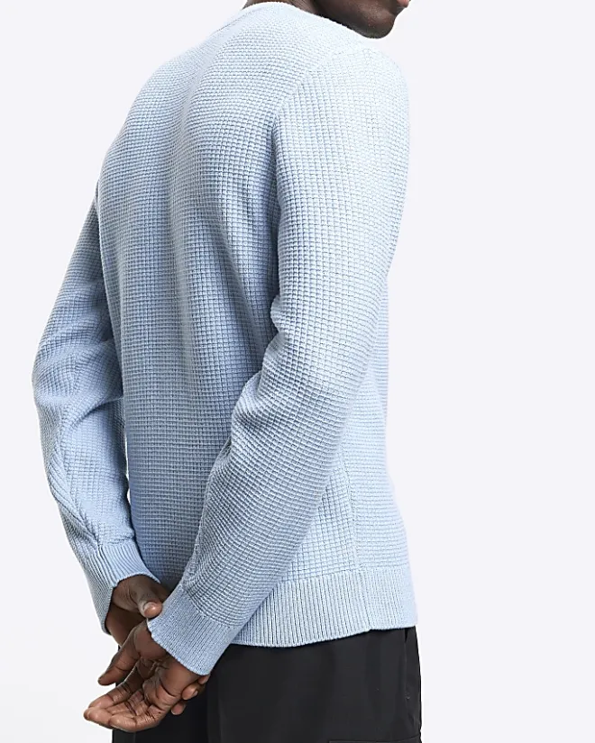 River Island slim fit waffle texture jumper Blue Online