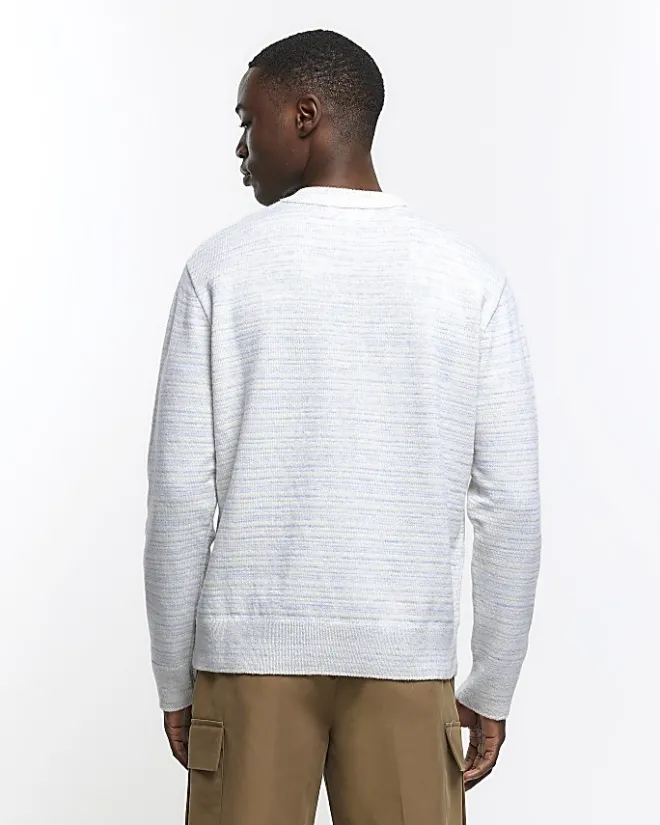 River Island slim fit wool blend crew jumper Blue Discount