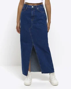 River Island split hem denim maxi skirt Blue Best