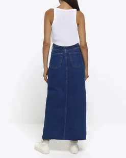 River Island split hem denim maxi skirt Blue Best