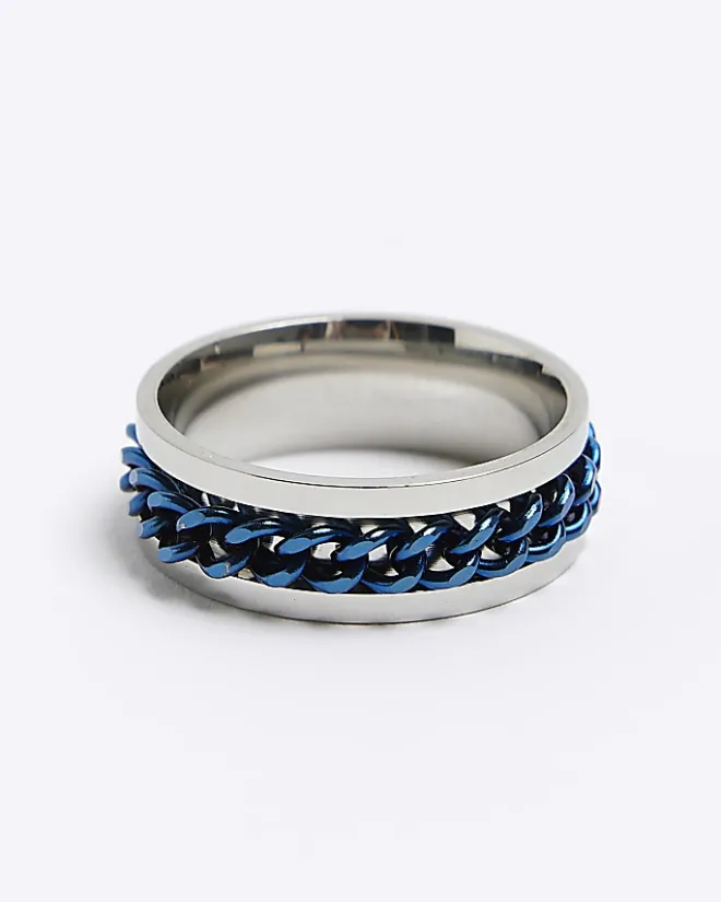 River Island stainless steel chain ring Blue Hot