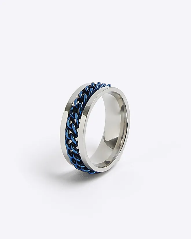 River Island stainless steel chain ring Blue Hot