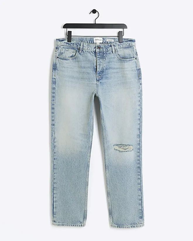 River Island straight fit ripped jeans Blue Discount