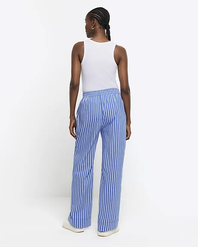 River Island stripe poplin pull on trousers Blue Discount