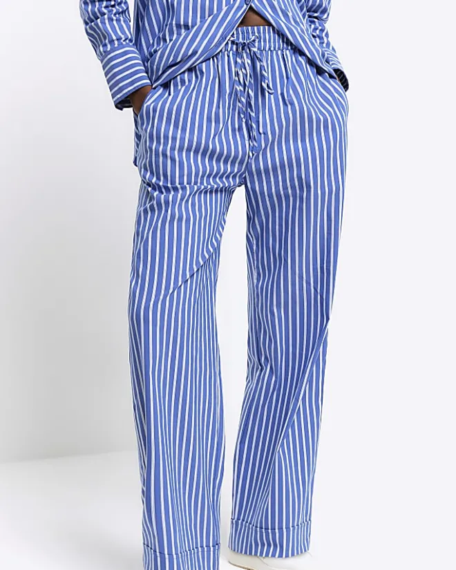 River Island stripe poplin pull on trousers Blue Discount