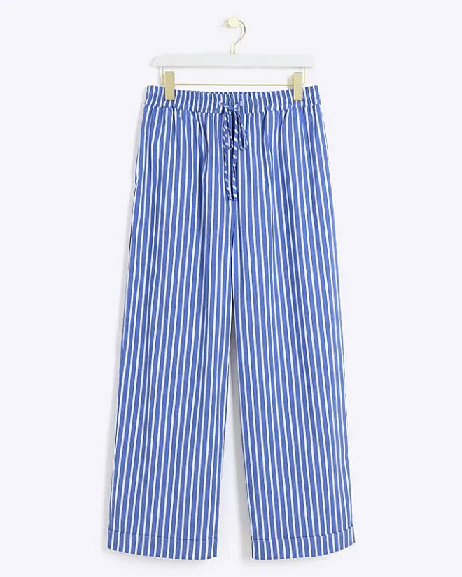 River Island stripe poplin pull on trousers Blue Discount