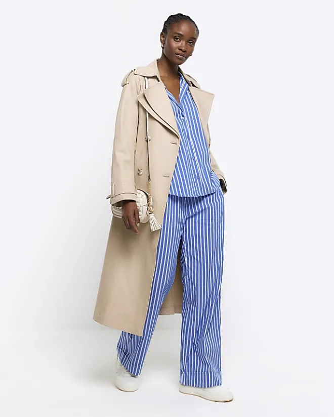 River Island stripe poplin pull on trousers Blue Discount