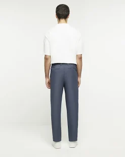 River Island tapered fit plisse smart trousers Blue Sale
