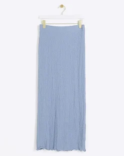 River Island textured midi skirt Blue Outlet