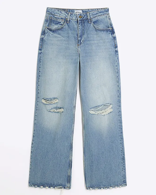 River Island wide leg ripped jeans Blue Discount