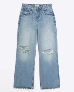 River Island wide leg ripped jeans Blue Discount