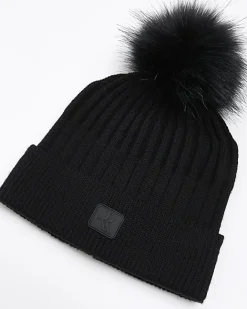 River Island Boys Pom Pom Beanie Hat Black Outlet