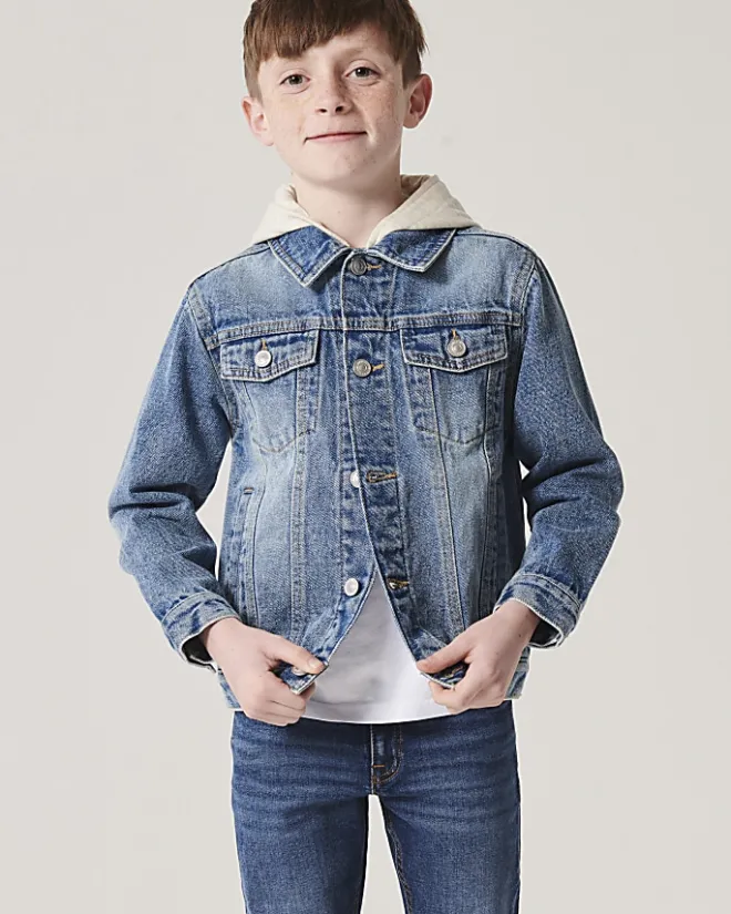 River Island Boys hooded denim trucker jacket Blue Best