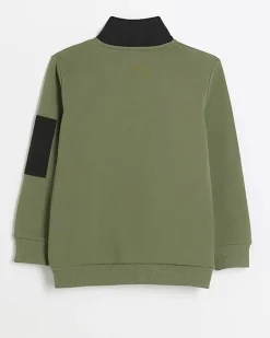 River Island Boys colour block funnel sweatshirt Khaki Outlet