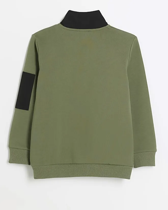 River Island Boys colour block funnel sweatshirt Khaki Outlet