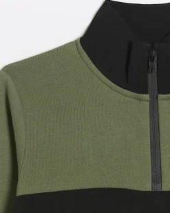 River Island Boys colour block funnel sweatshirt Khaki Outlet