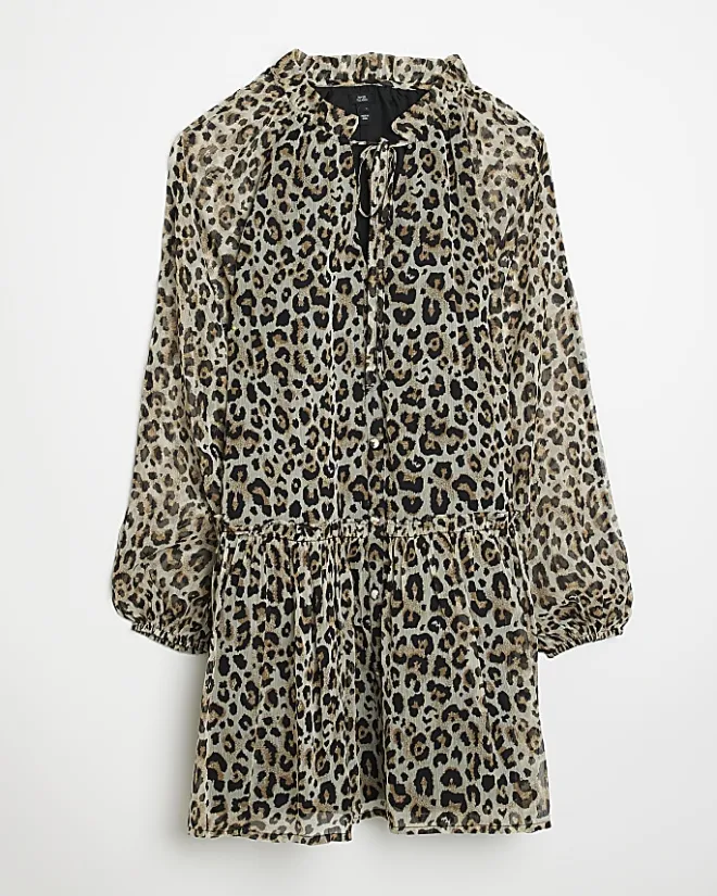 River Island animal print smock mini dress Brown Online