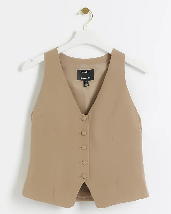 River Island button front waistcoat Brown Hot