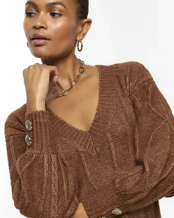 River Island cable knit jumper mini dress Brown Sale
