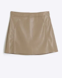 River Island faux leather mini skirt Brown Sale