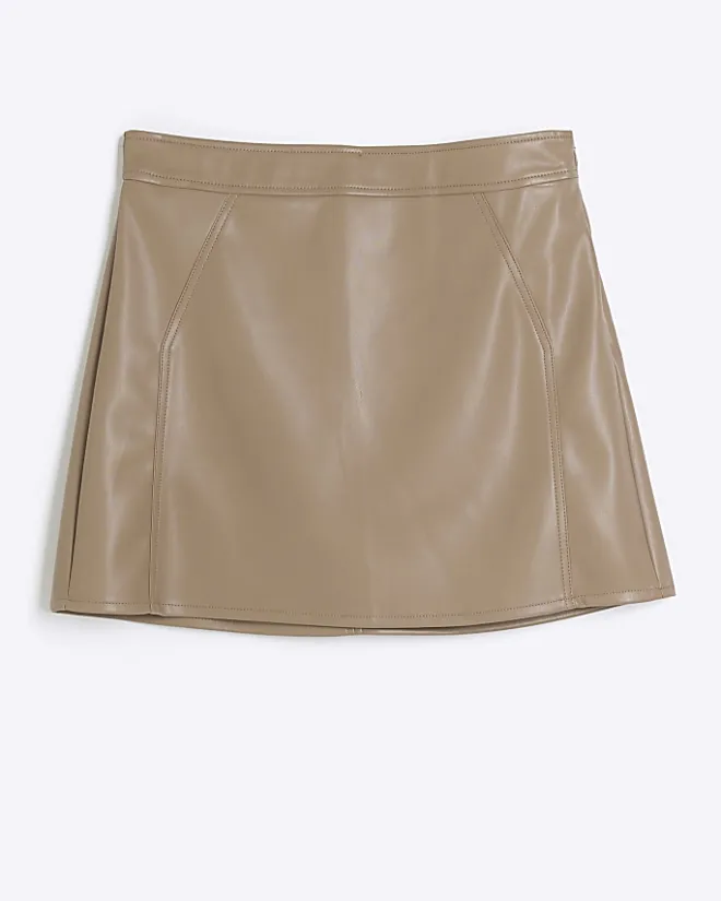River Island faux leather mini skirt Brown Sale