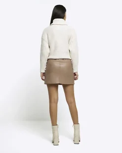 River Island faux leather mini skirt Brown Sale