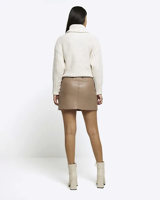 River Island faux leather mini skirt Brown Sale
