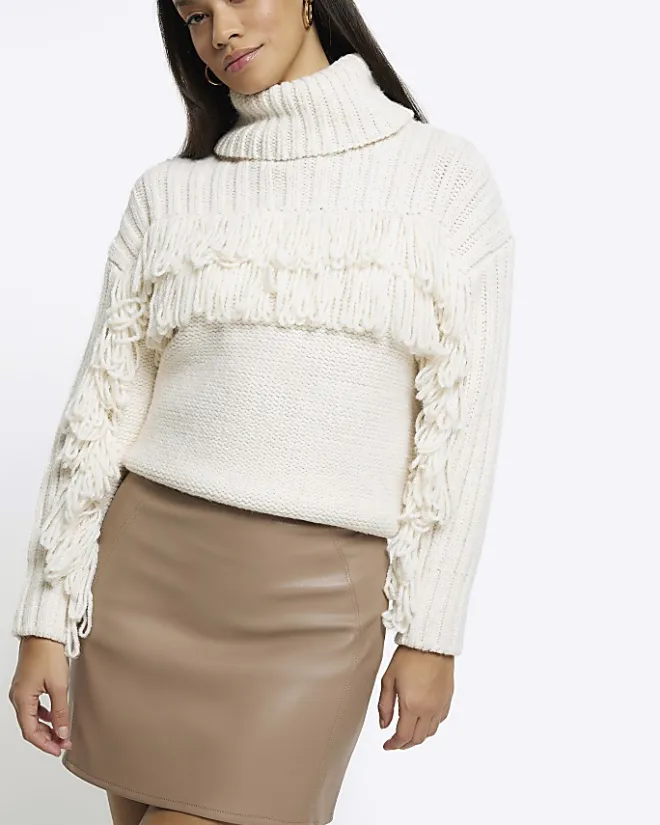 River Island faux leather mini skirt Brown Sale