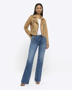 River Island faux suede Biker Jacket Brown Clearance