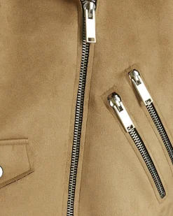 River Island faux suede Biker Jacket Brown Clearance