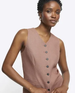 River Island high V-neck waistcoat Brown Hot