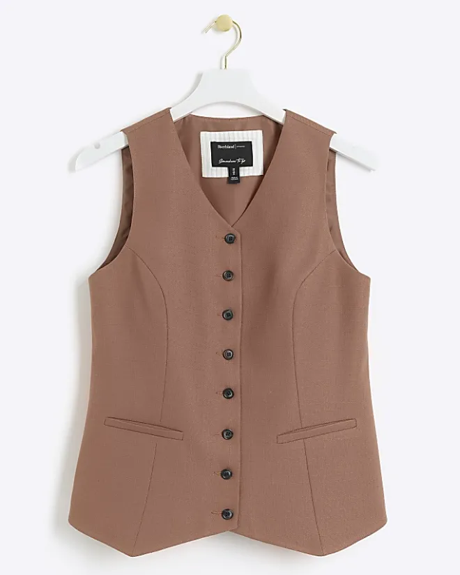River Island high V-neck waistcoat Brown Hot