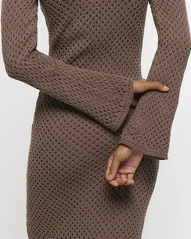 River Island knit bodycon maxi dress Brown Fashion