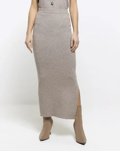 River Island knit maxi skirt Brown Sale
