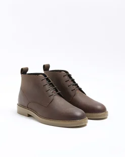 River Island lace up chukka boots Brown Discount