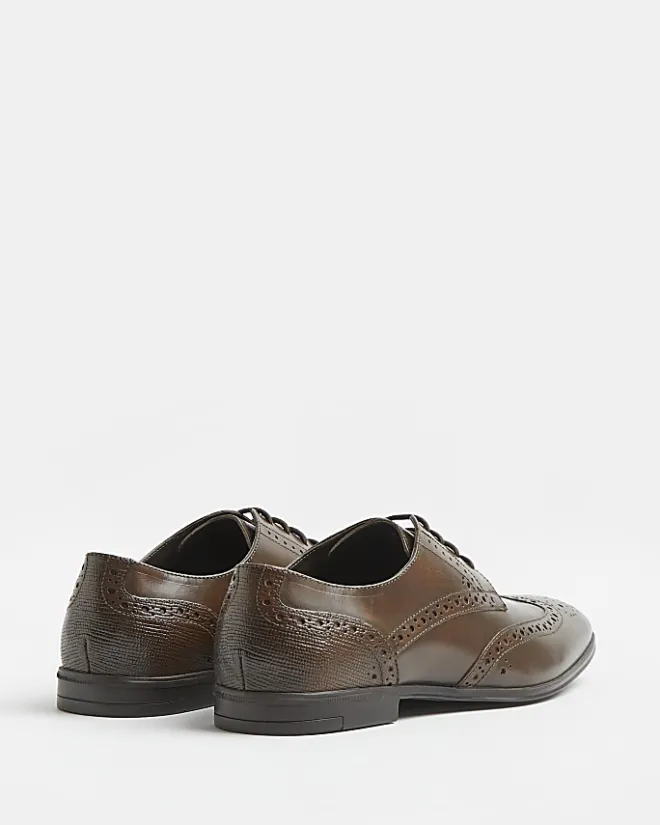 River Island lace up leather brogue derby shoes Brown Sale