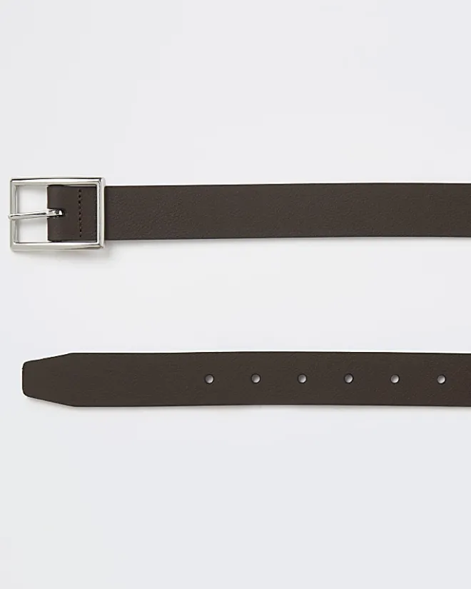 River Island leather buckle belt Brown Hot