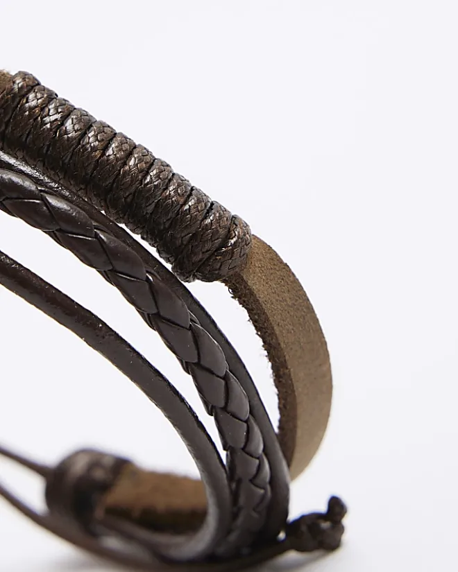 River Island leather strap bracelet Brown Outlet