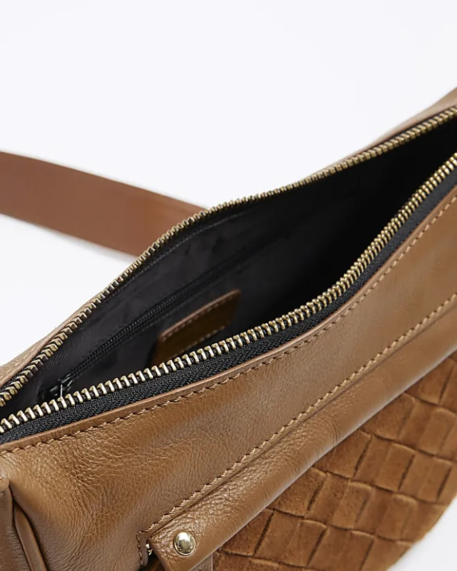River Island leather weave cross body bag Brown Sale