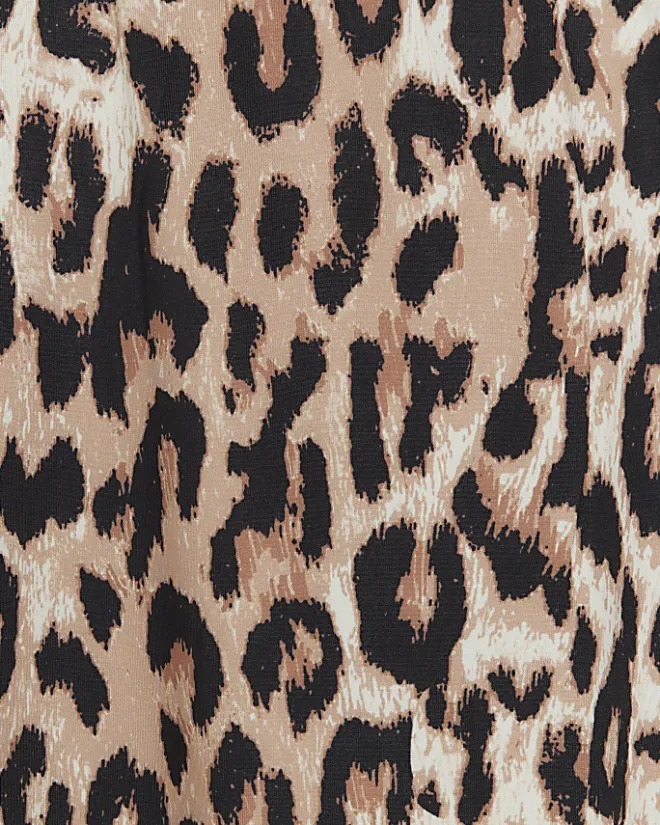 River Island leopard print scoop swimsuit Brown Discount