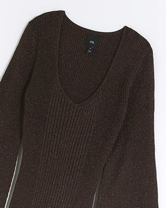 River Island long sleeve jumper midi dress Brown Outlet
