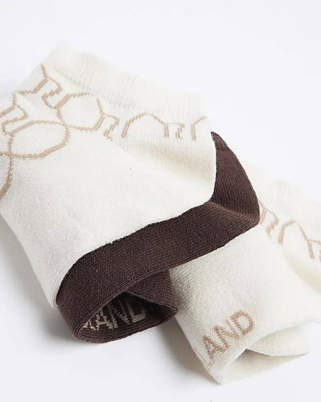 River Island monogram trainer socks multipack Brown Sale
