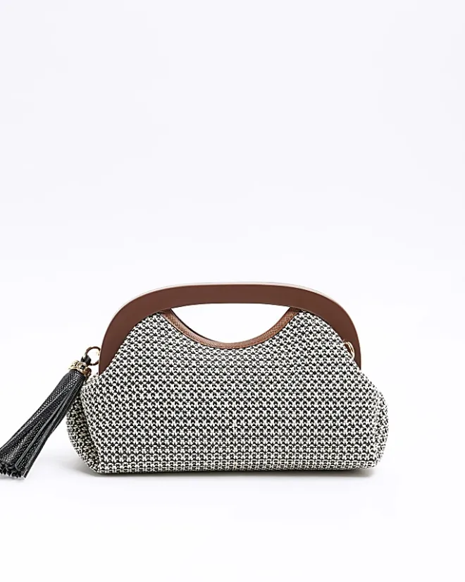 River Island raffia clutch bag Brown Online