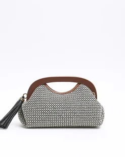 River Island raffia clutch bag Brown Online