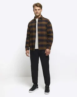 River Island regular fit check long sleeve shirt Brown Outlet