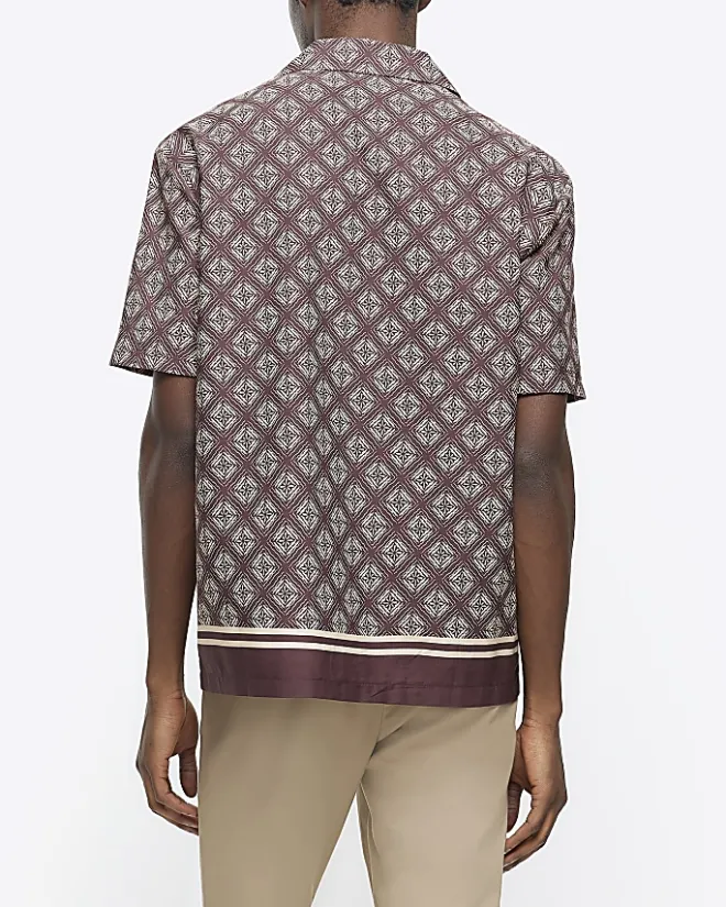 River Island regular fit geometric revere shirt Brown Clearance