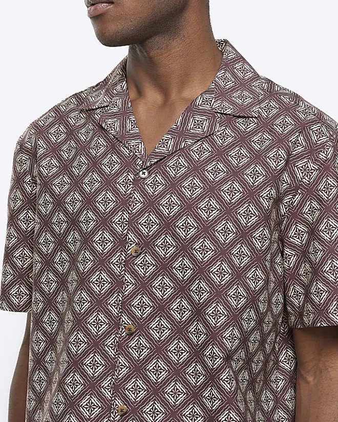 River Island regular fit geometric revere shirt Brown Clearance