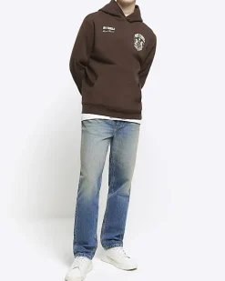 River Island regular fit graphic hoodie Brown Hot