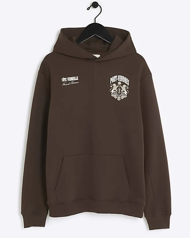 River Island regular fit graphic hoodie Brown Hot