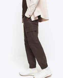 River Island regular fit seam cargo trousers Brown Online